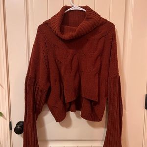 Cowlneck Crop Cable Knit Sweater
